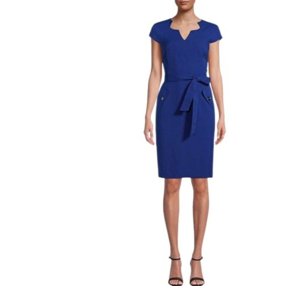 Kasper Royal Blue Sheath Dress with Waist Tie